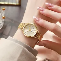 Montre de Luxe en Acier Inoxydable pour Femme, Cadran Rond Simple, Bracelet en Or, à Quartz, pour Étudiants 1